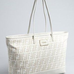 Fendi ivory zucca roll shopper tote coated canvas and leather